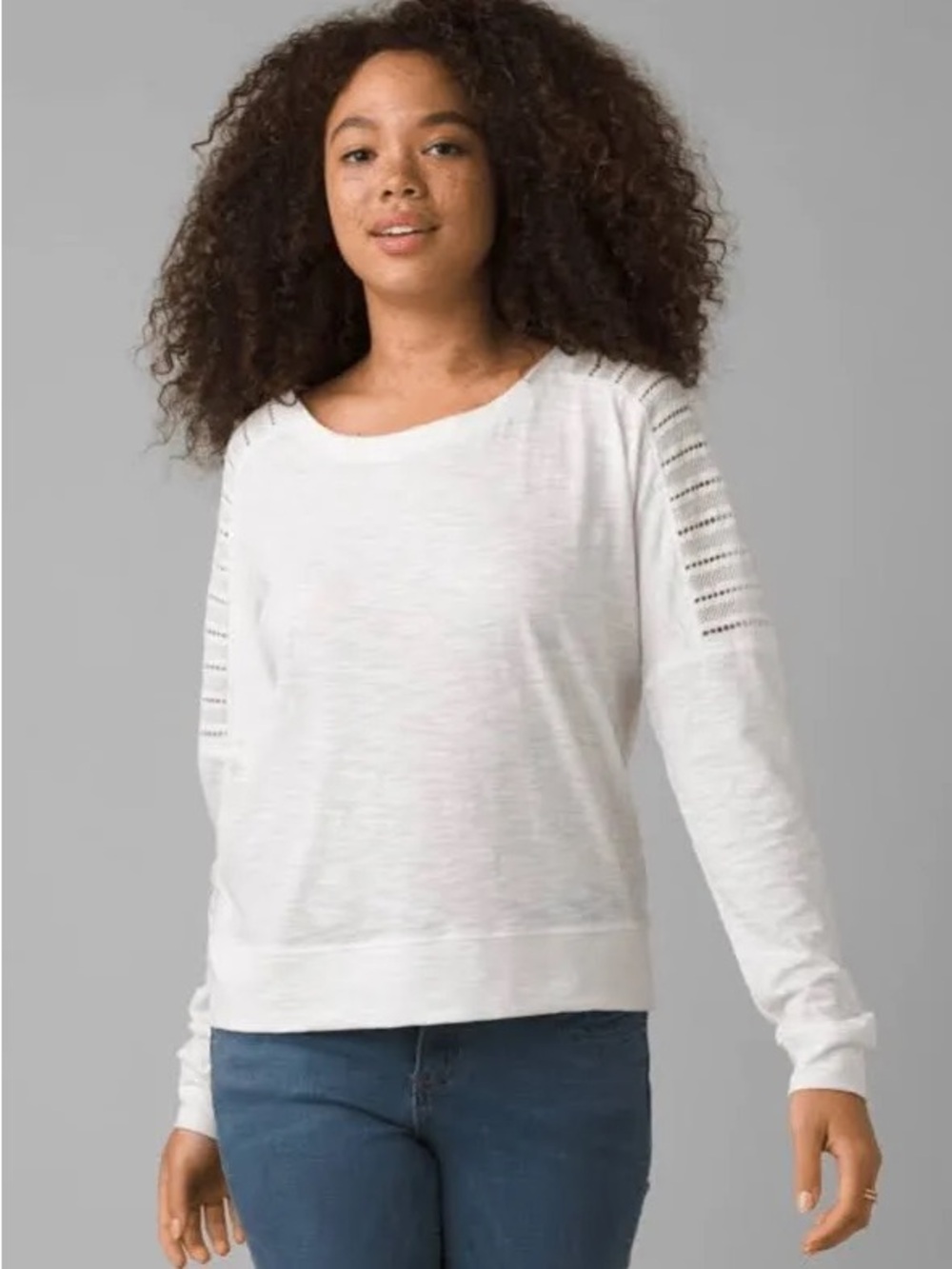 prAna Chesterbrook Ivory Top Organic Cotton Blend Boho Crochet Sleeves